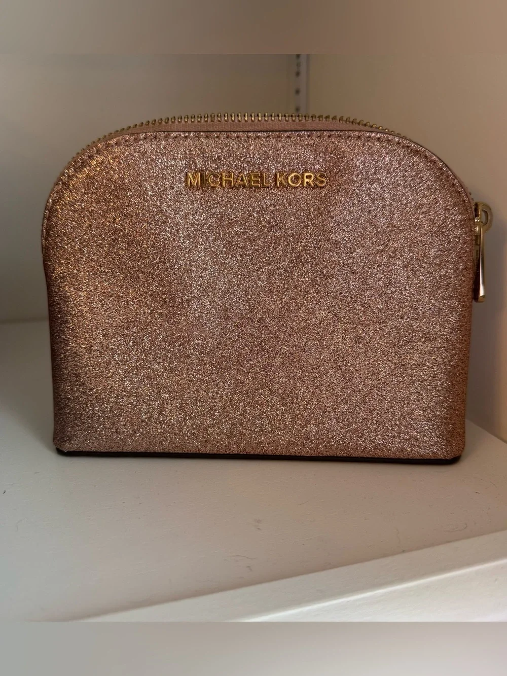 Michael Kors Rose Gold Glitter Cosmetic Pouch